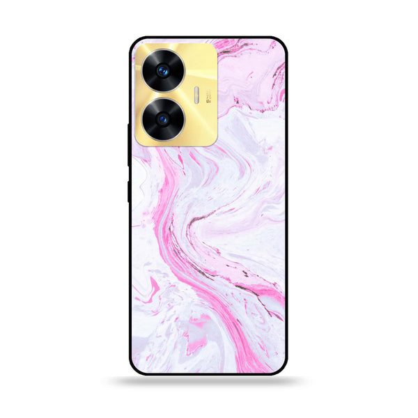Realme C55 - Pink Marble Series - Premium Printed Glass soft Bumper shock Proof Case