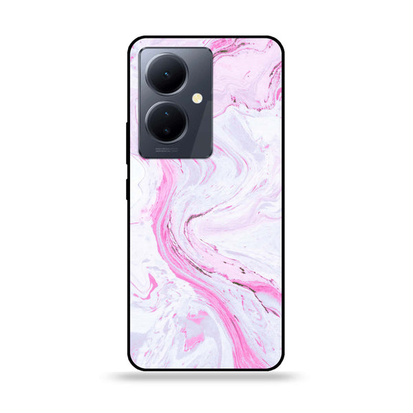 Vivo Y78 - Pink Marble Series - Premium Printed Glass soft Bumper shock Proof Case