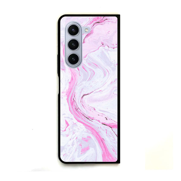 Galaxy Z Fold 5 - Pink Marble Series -  Premium Printed Glass soft Bumper shock Proof Case