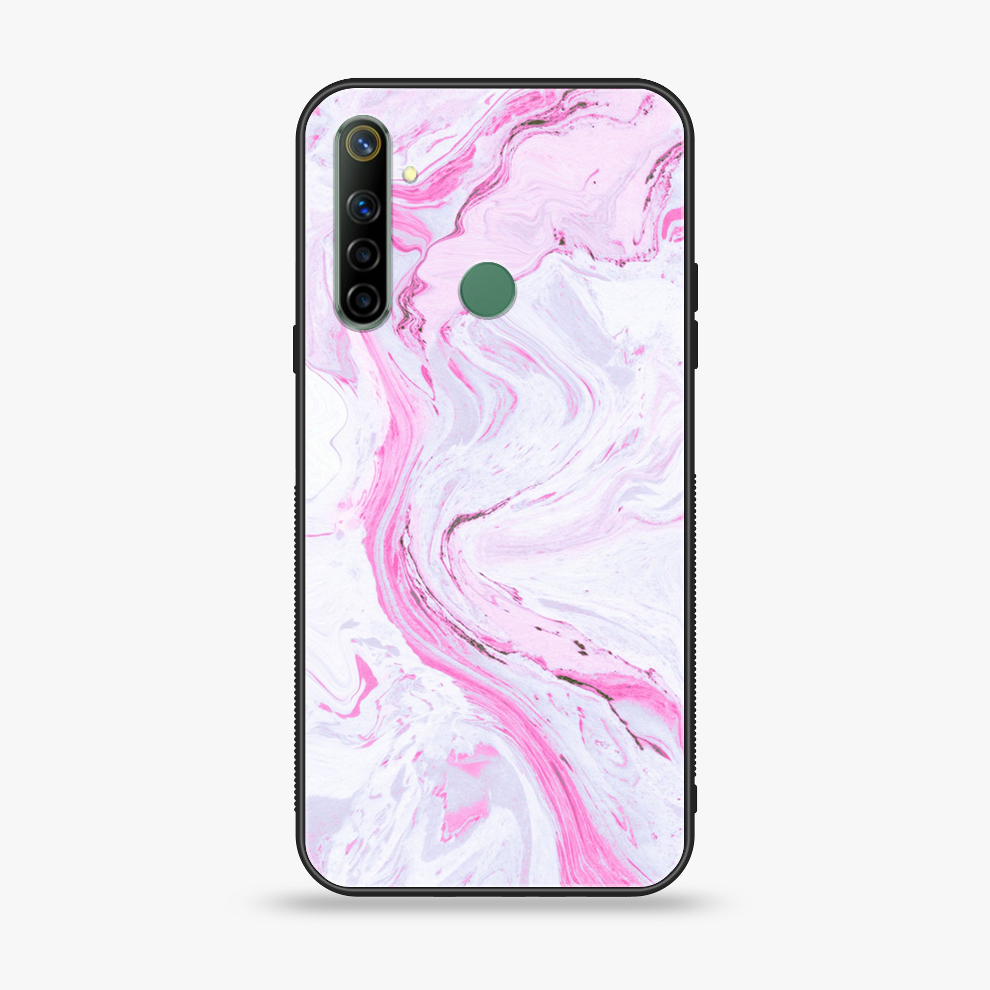 Realme 6i Pink Marble Series Premium Printed Glass soft Bumper shock Proof Case