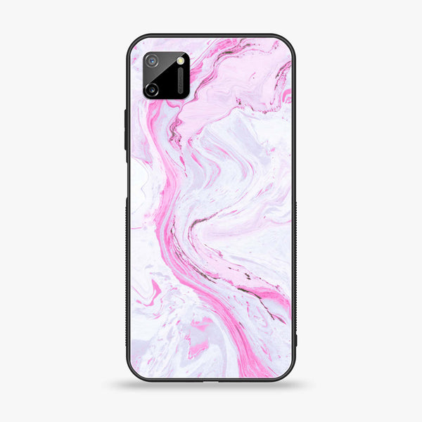 Realme C11- Pink Marble Series - Premium Printed Glass soft Bumper shock Proof Case