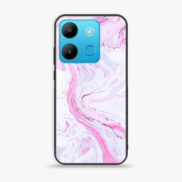 Infinix Smart 7 - Pink Marble Series - Premium Printed Glass soft Bumper shock Proof Case