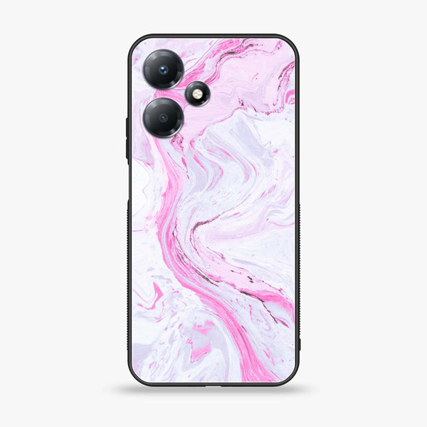 Infinix Hot 30 Play - Pink Marble Series - Premium Printed Glass soft Bumper shock Proof Case