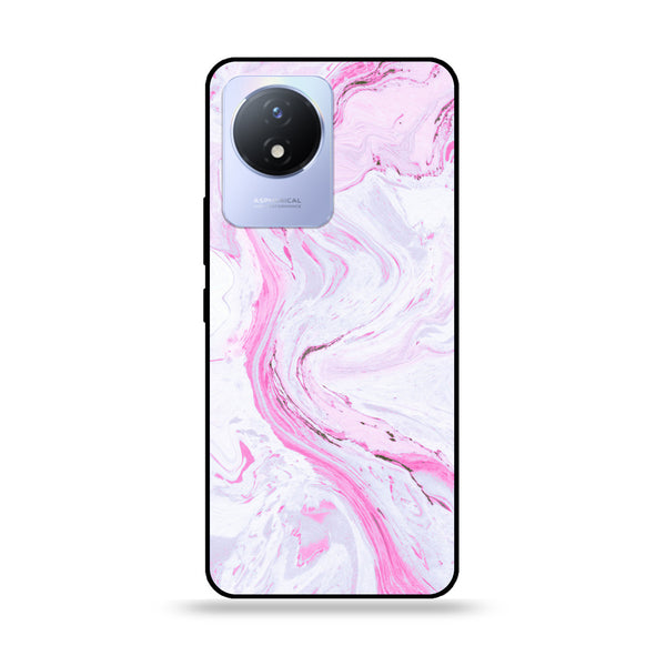 Vivo Y02 - Pink Marble Series - Premium Printed Glass soft Bumper shock Proof Case
