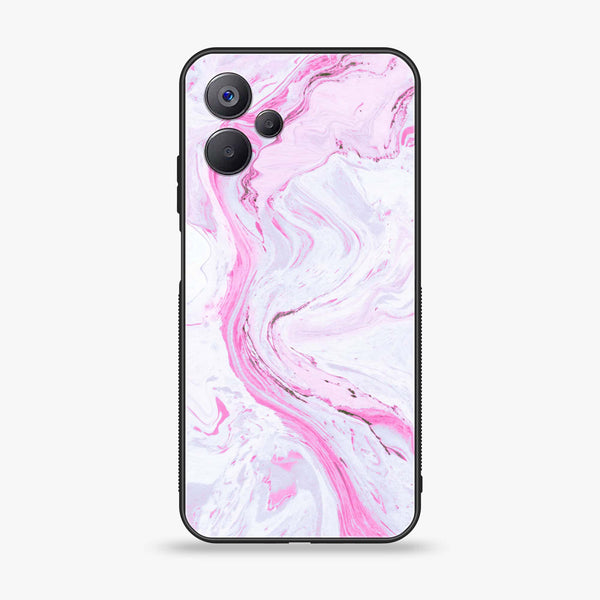 Realme 10 5G - Pink Marble Series - Premium Printed Glass soft Bumper shock Proof Case