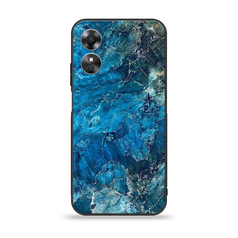 OPPO A17 - Blue Marble Series - Premium Printed Glass soft Bumper shock Proof Case