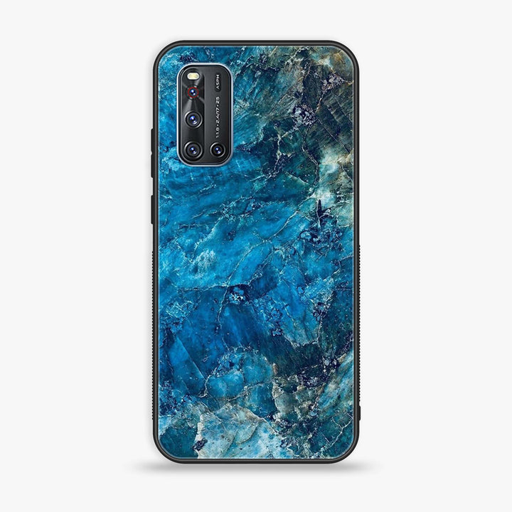 Vivo V19 - Blue Marble Design 10- Premium Printed Glass soft Bumper shock Proof Case CS-46592