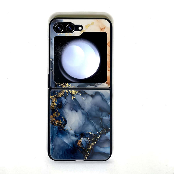 Galaxy Z Flip 5 - Blue Marble Design 9 - Premium Metal Printed soft Bumper shock Proof Case