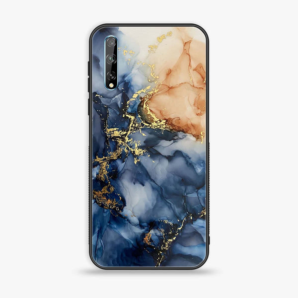 Huawei Y8p - Blue Marble Design 9 - Premium Printed Glass soft Bumper shock Proof Case CS-15621