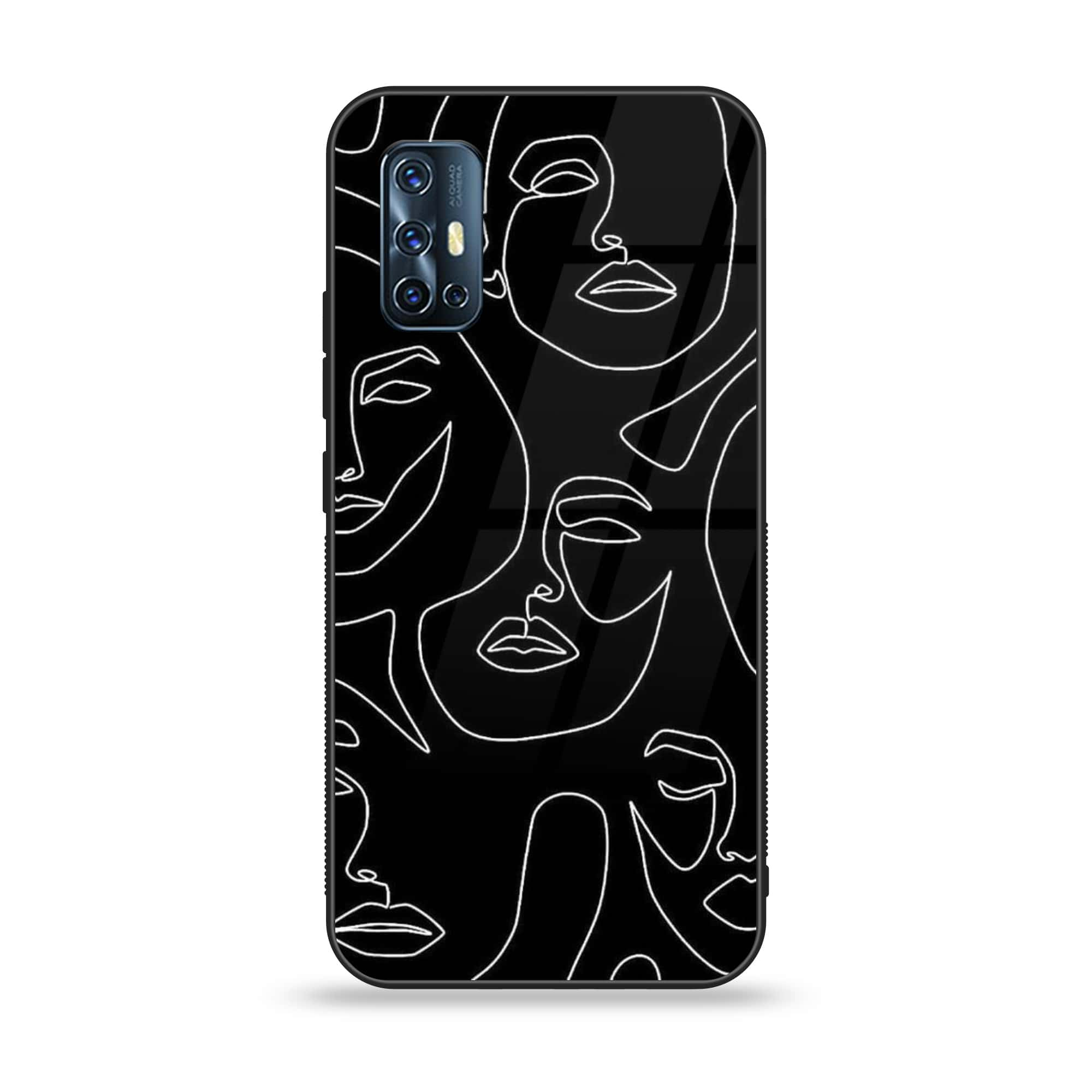 Vivo V17  - Girls Line Art Series  - Premium Printed Glass soft Bumper shock Proof Case