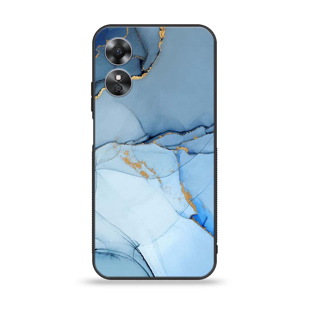 Oppo A17k - Blue Marble Series - Premium Printed Glass soft Bumper shock Proof Case