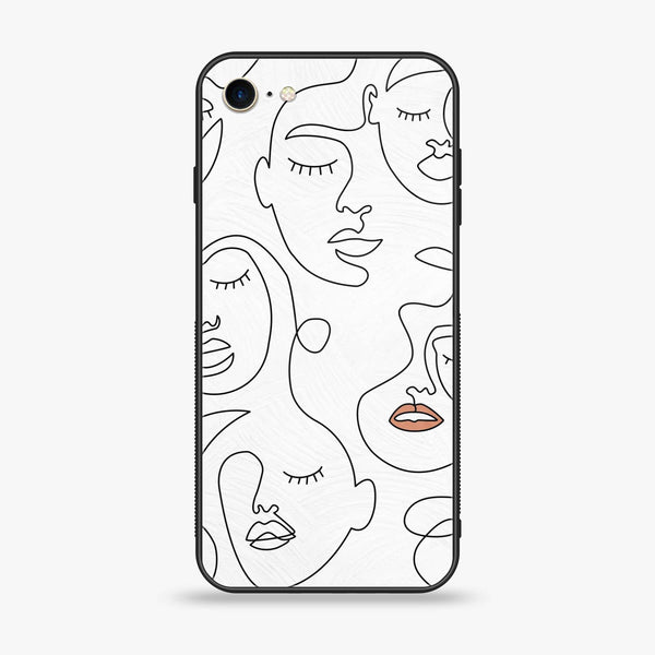 iPhone SE 2022 - Girls Line Art Series - Premium Printed Glass soft Bumper shock Proof Case