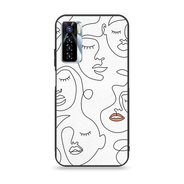 Tecno Camon 17 Pro - Girls Line Art Series - Premium Printed Glass soft Bumper shock Proof Case