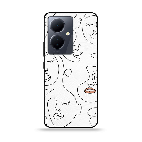 Vivo Y78 - Girls Line Art Series - Premium Printed Glass soft Bumper shock Proof Case