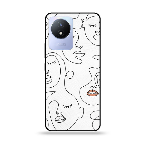 Vivo Y02t - Girl Line Art Series - Premium Printed Glass soft Bumper shock Proof Case
