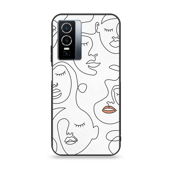 Vivo Y76 5g - Girls Line Art Series - Premium Printed Glass soft Bumper shock Proof Case