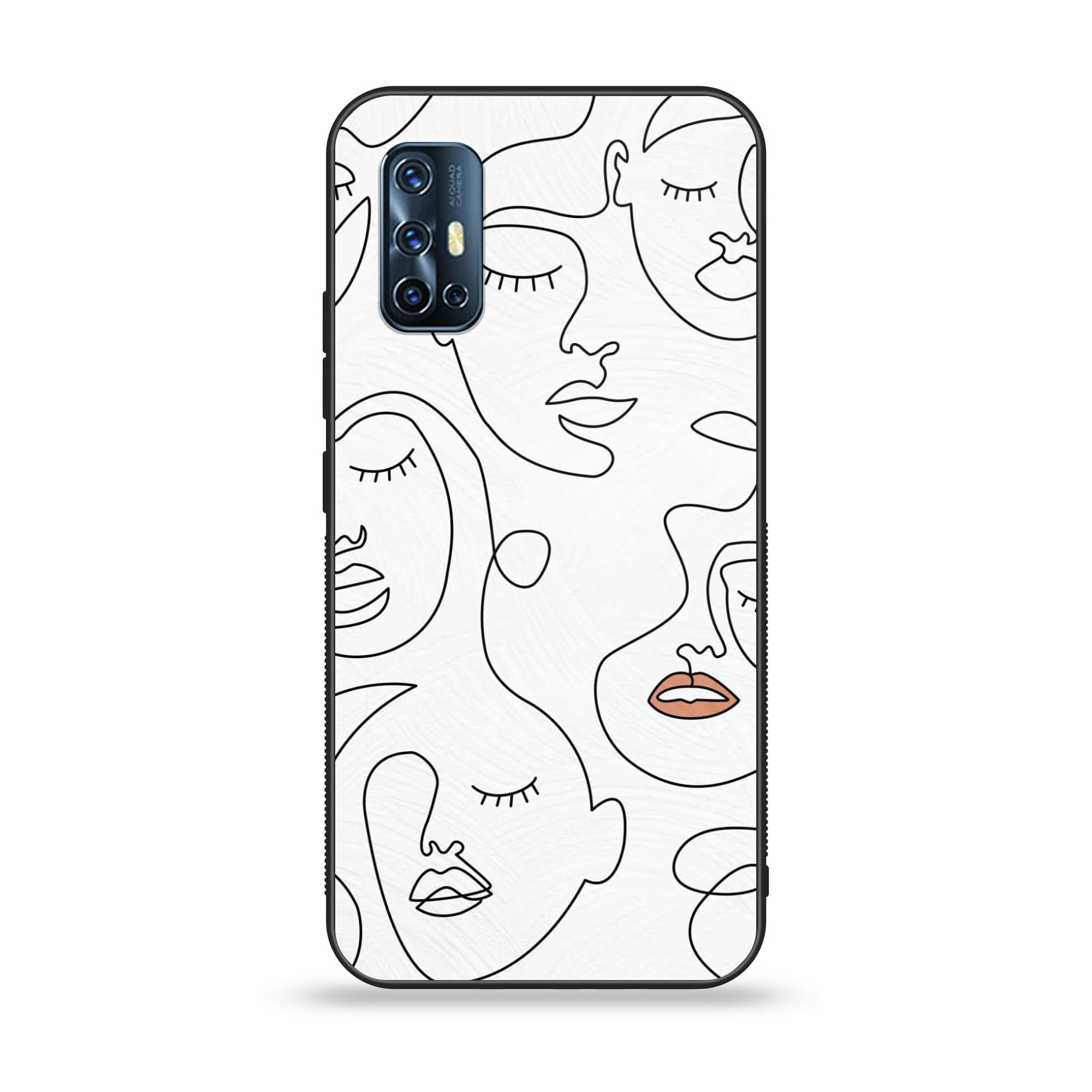 Vivo V17  - Girls Line Art Series  - Premium Printed Glass soft Bumper shock Proof Case