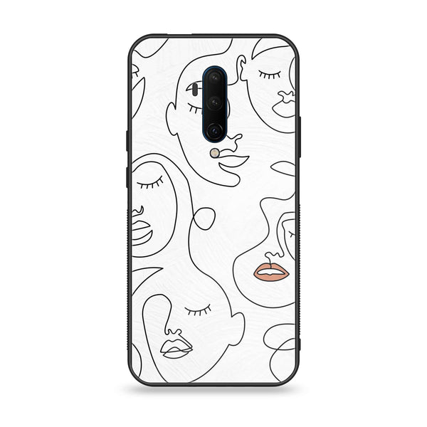 OnePlus 7T Pro - Girls Line Art Series - Premium Printed Glass soft Bumper shock Proof Case