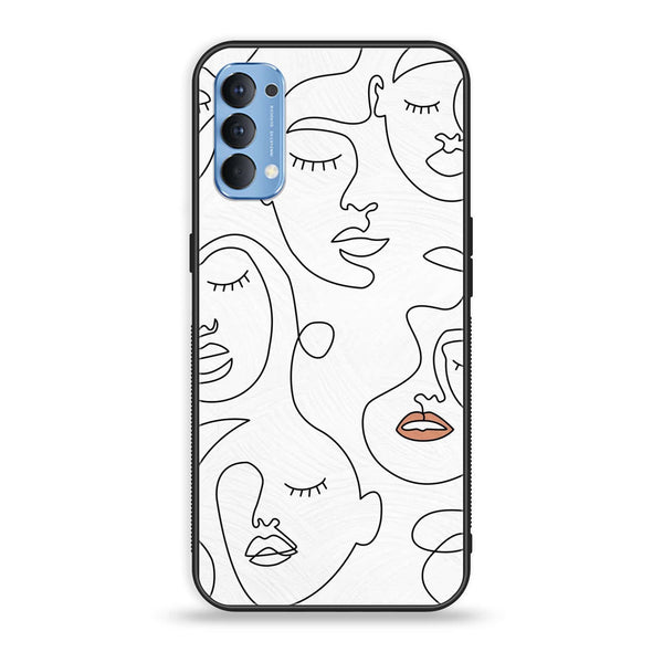 Oppo Reno 4 4G - Girls Line Art Series - Premium Printed Glass soft Bumper shock Proof Case