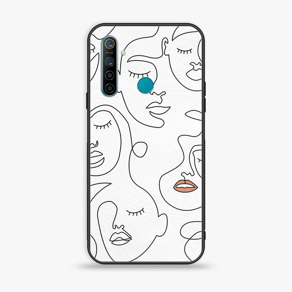 Realme 5 pro Girls Line Art Series Premium Printed Glass soft Bumper shock Proof Case