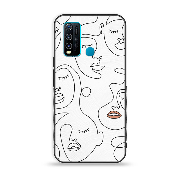 Vivo Y50 - Girls Line Art Series - Premium Printed Glass soft Bumper shock Proof Case