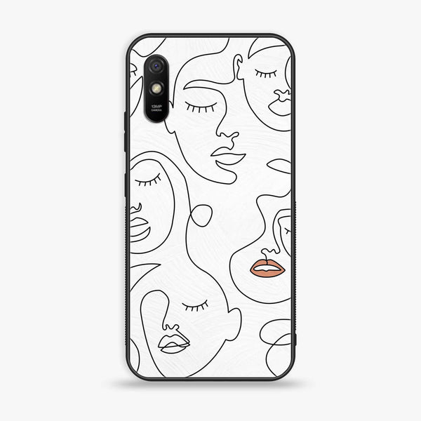 Xiaomi Redmi 9A - Girls Line Art Series - Premium Printed Glass soft Bumper shock Proof Case