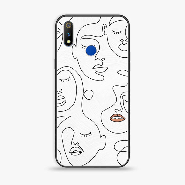 Realme 3 Pro Girls Line Art Series Premium Printed Glass soft Bumper shock Proof Case