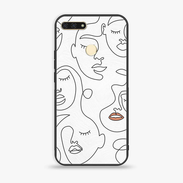 Huawei Y6 2018/Honor Play 7A - Girls Line Art Series  - Premium Printed Glass soft Bumper shock Proof Case