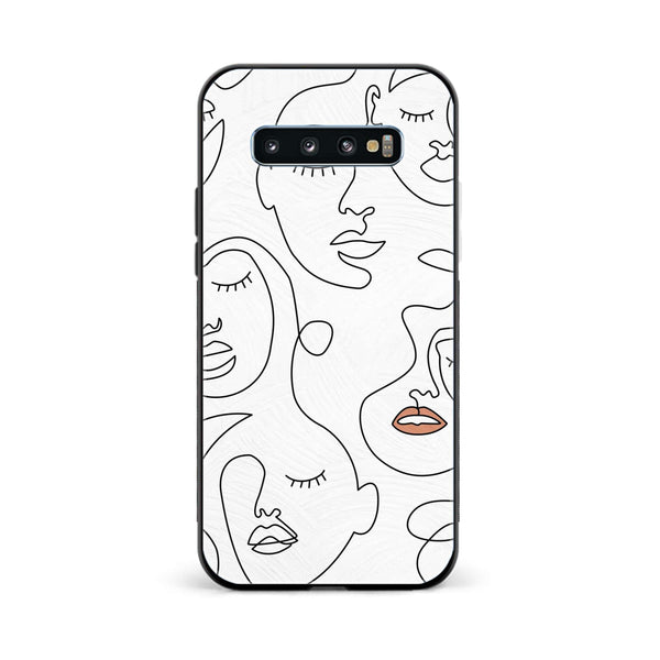 Galaxy S10 Plus - Girls Line Art Design 1 - Premium Printed Glass soft Bumper shock Proof Case CS-24354