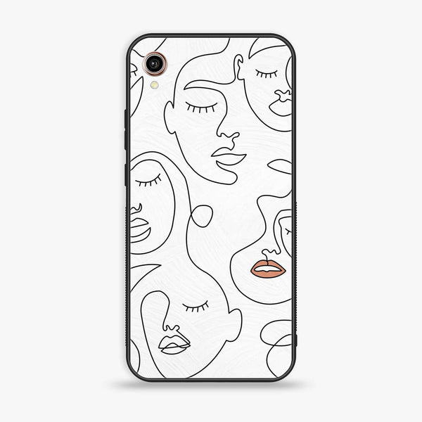 Vivo Y90 - Girls Line Art Series - Premium Printed Glass soft Bumper shock Proof Case