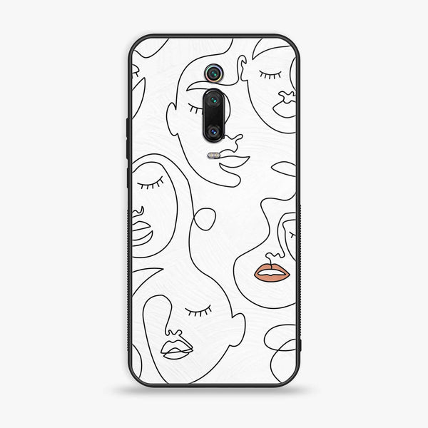 Xiaomi Mi 9T - Girls Line Art Series - Premium Printed Glass soft Bumper shock Proof Case