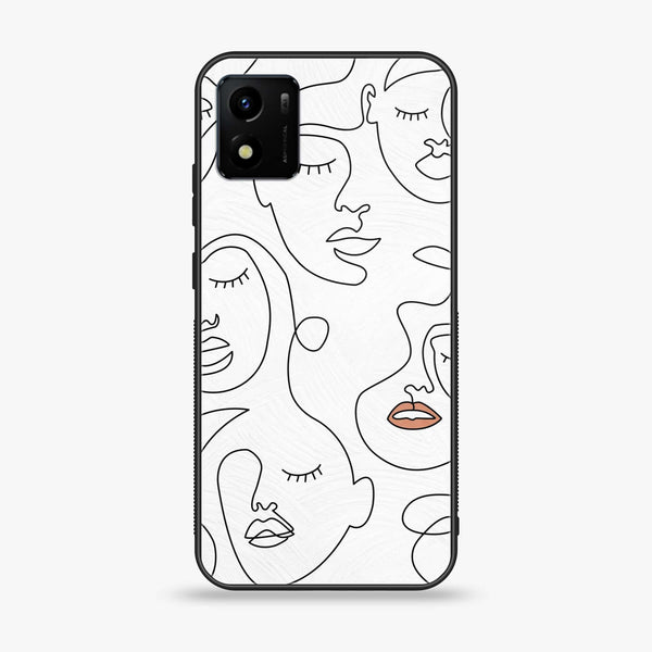 VIVO Y01 Girls Line Art Series Premium Printed Glass soft Bumper shock Proof Case