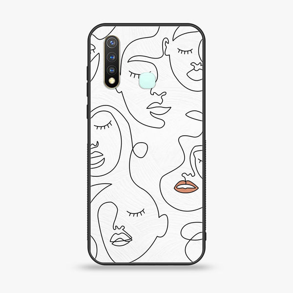 Vivo Y19 Girls Line Art Series Premium Printed Glass soft Bumper shock Proof Case