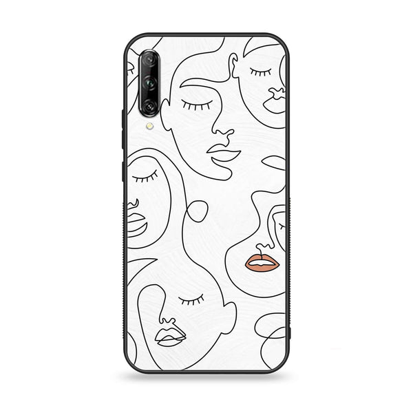 Huawei Y9s - Girl Line Art Series - Premium Printed Glass soft Bumper shock Proof Case