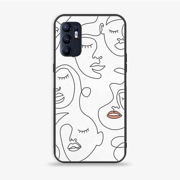 Oppo Reno 6 - Girls Line Art Design 1 - Premium Printed Glass soft Bumper shock Proof Case CS-19185
