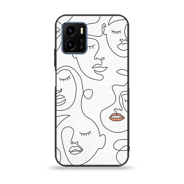 Vivo Y15c Girls Line Art Series Premium Printed Glass soft Bumper shock Proof Case