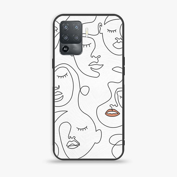 Oppo A94 - Girls Line Art Series - Premium Printed Glass soft Bumper shock Proof Case
