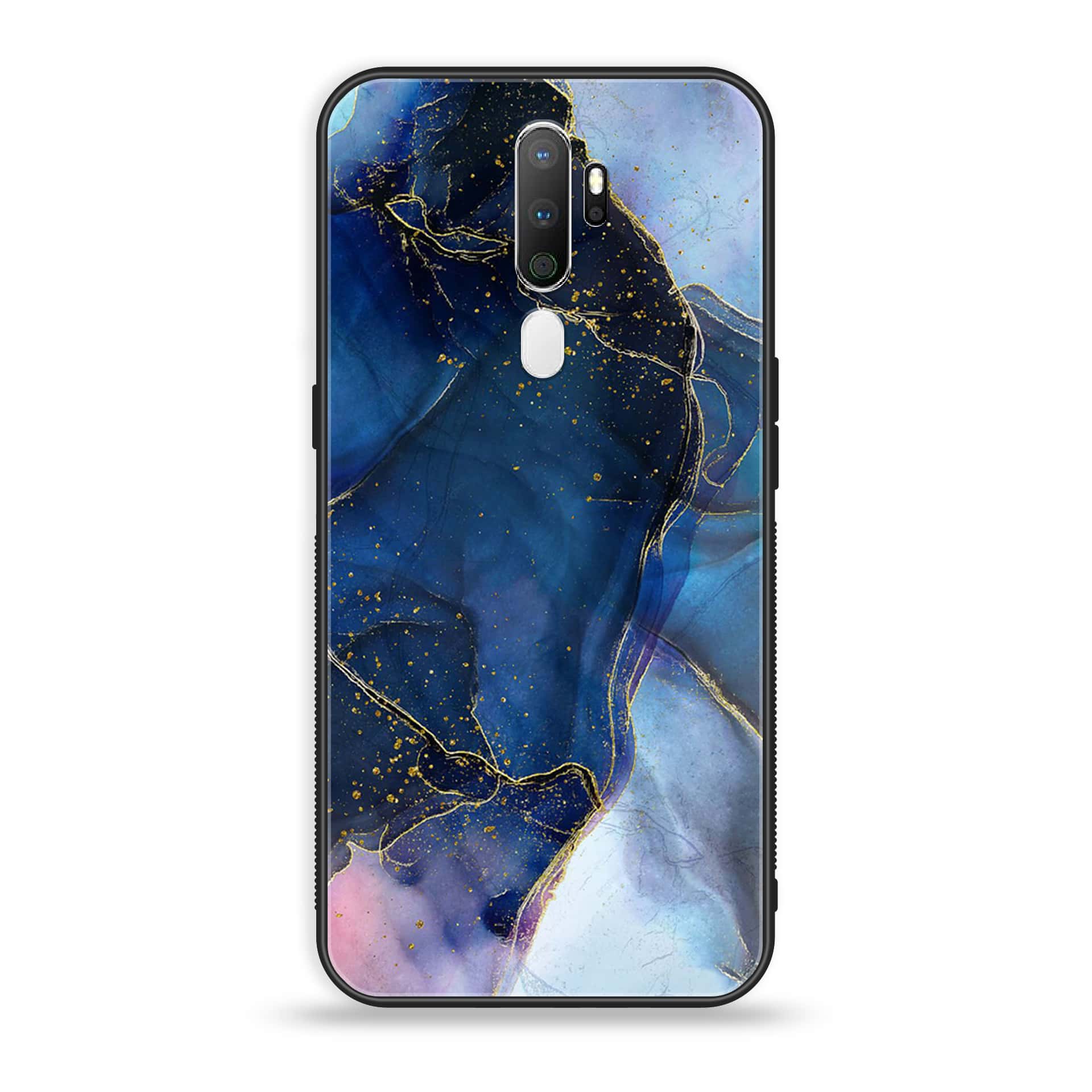 Oppo A9 2020 Blue Marble Series Premium Printed Glass soft Bumper shock Proof Case