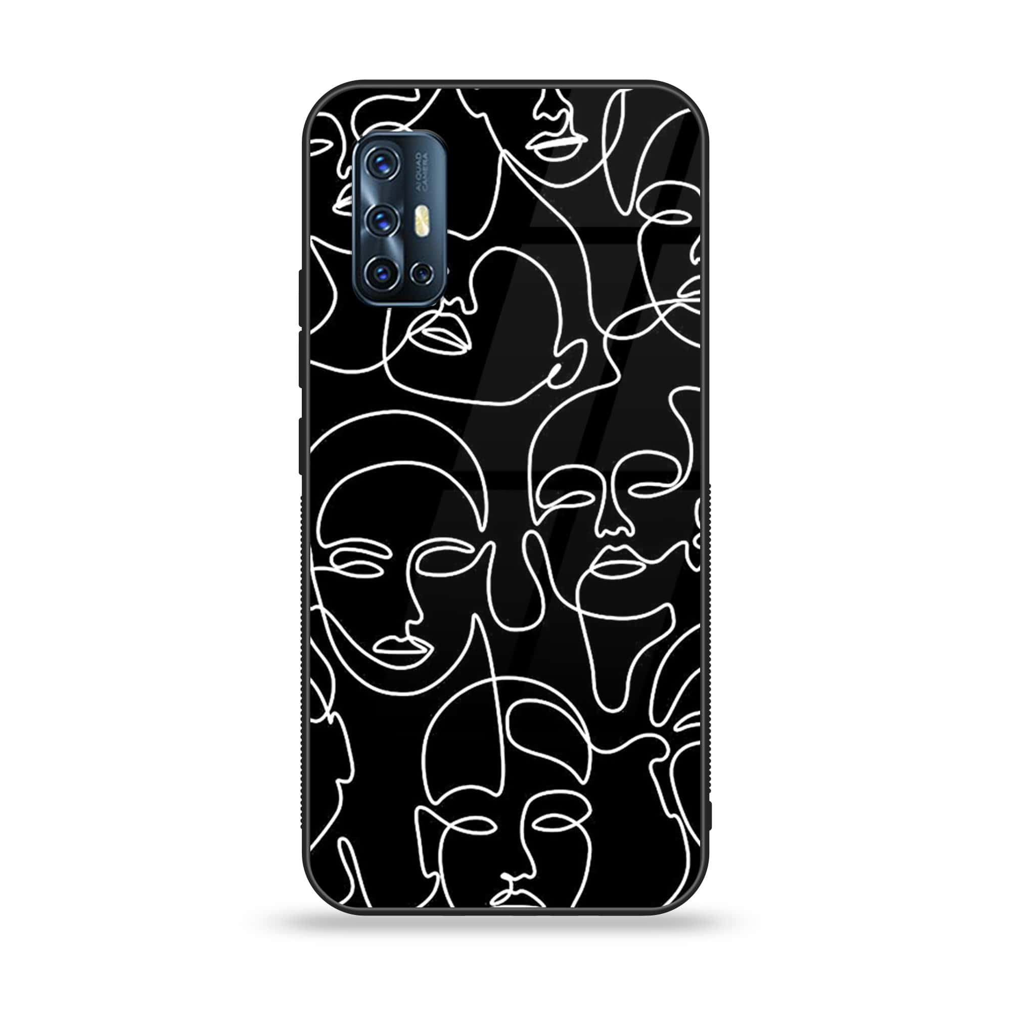 Vivo V17  - Girls Line Art Series  - Premium Printed Glass soft Bumper shock Proof Case