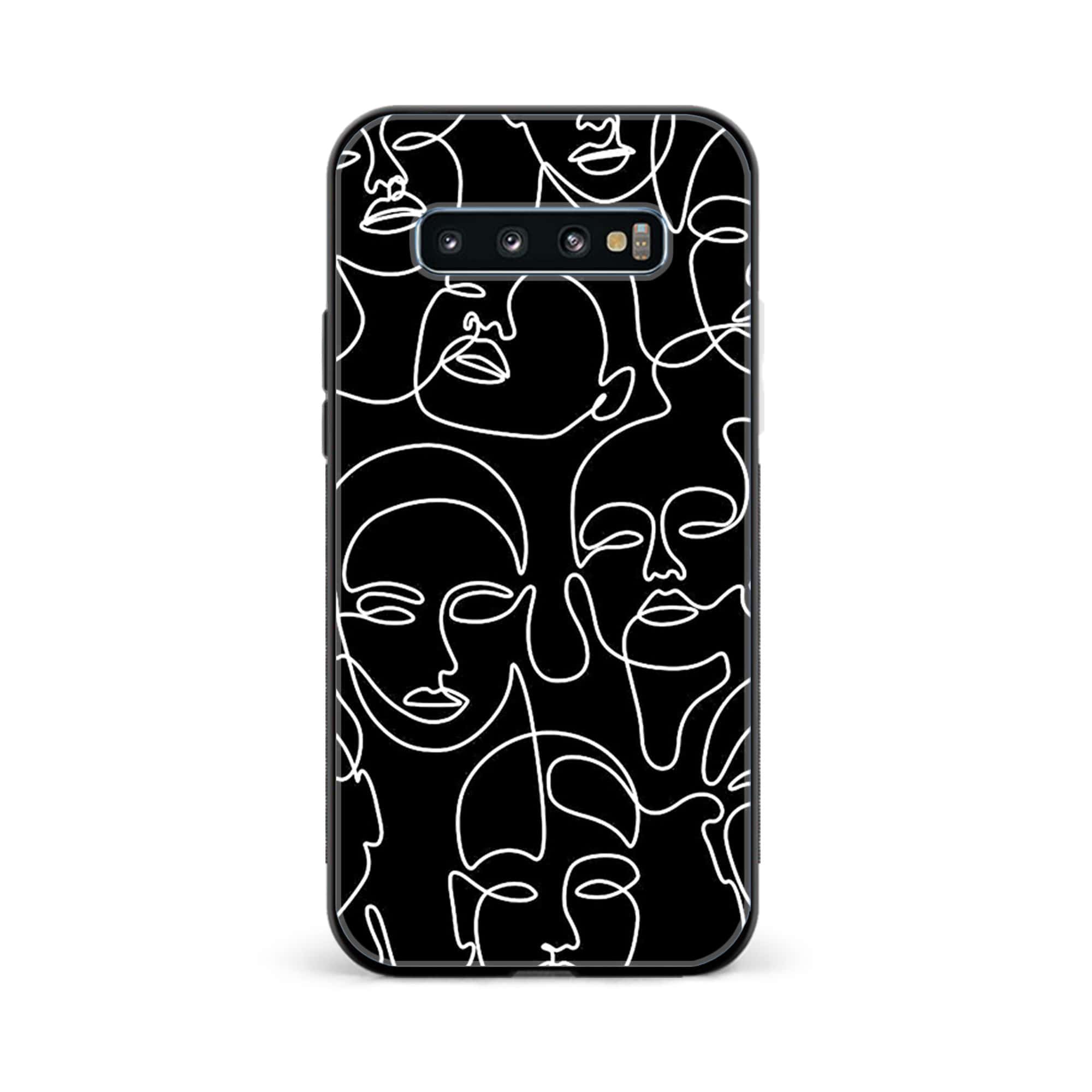 Galaxy S10 Plus - Girls Line Art Series - Premium Printed Glass soft Bumper shock Proof Case