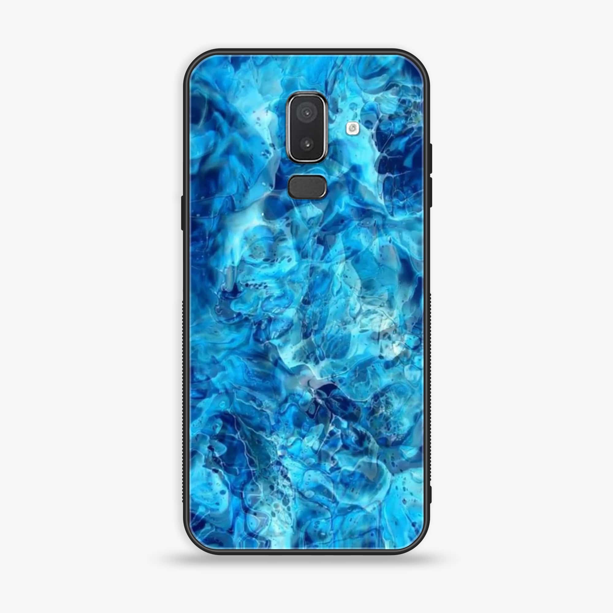 Samsung Galaxy J8 2018 - Blue Marble Series - Premium Printed Glass soft Bumper shock Proof Case