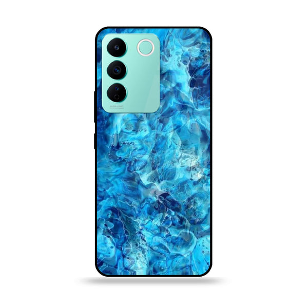 Vivo V27E - Blue Marble Design 6- Premium Printed Glass soft Bumper shock Proof Case CS-44431