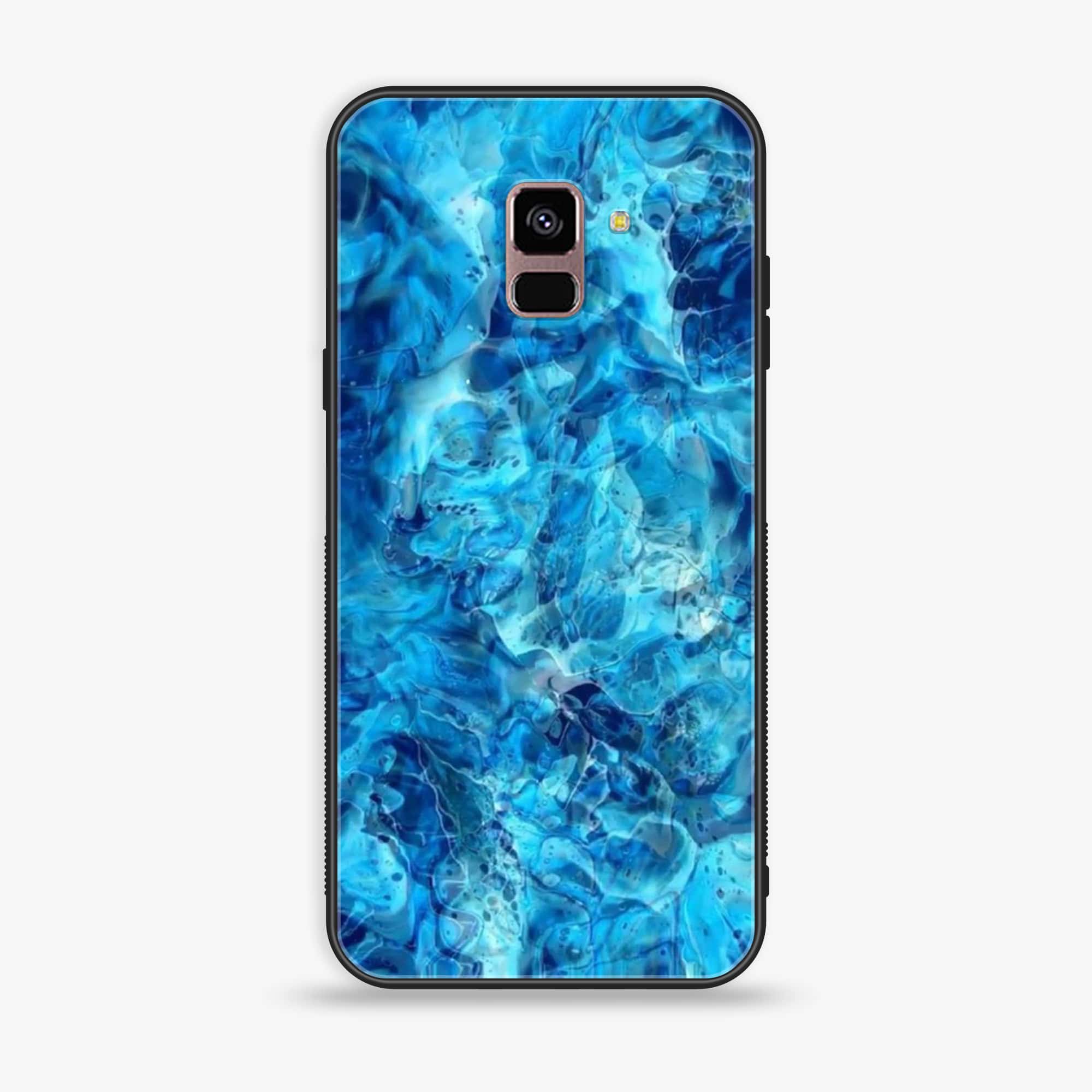Samsung Galaxy A8+ (2018) - Blue Marble Series - Premium Printed Glass soft Bumper shock Proof Case