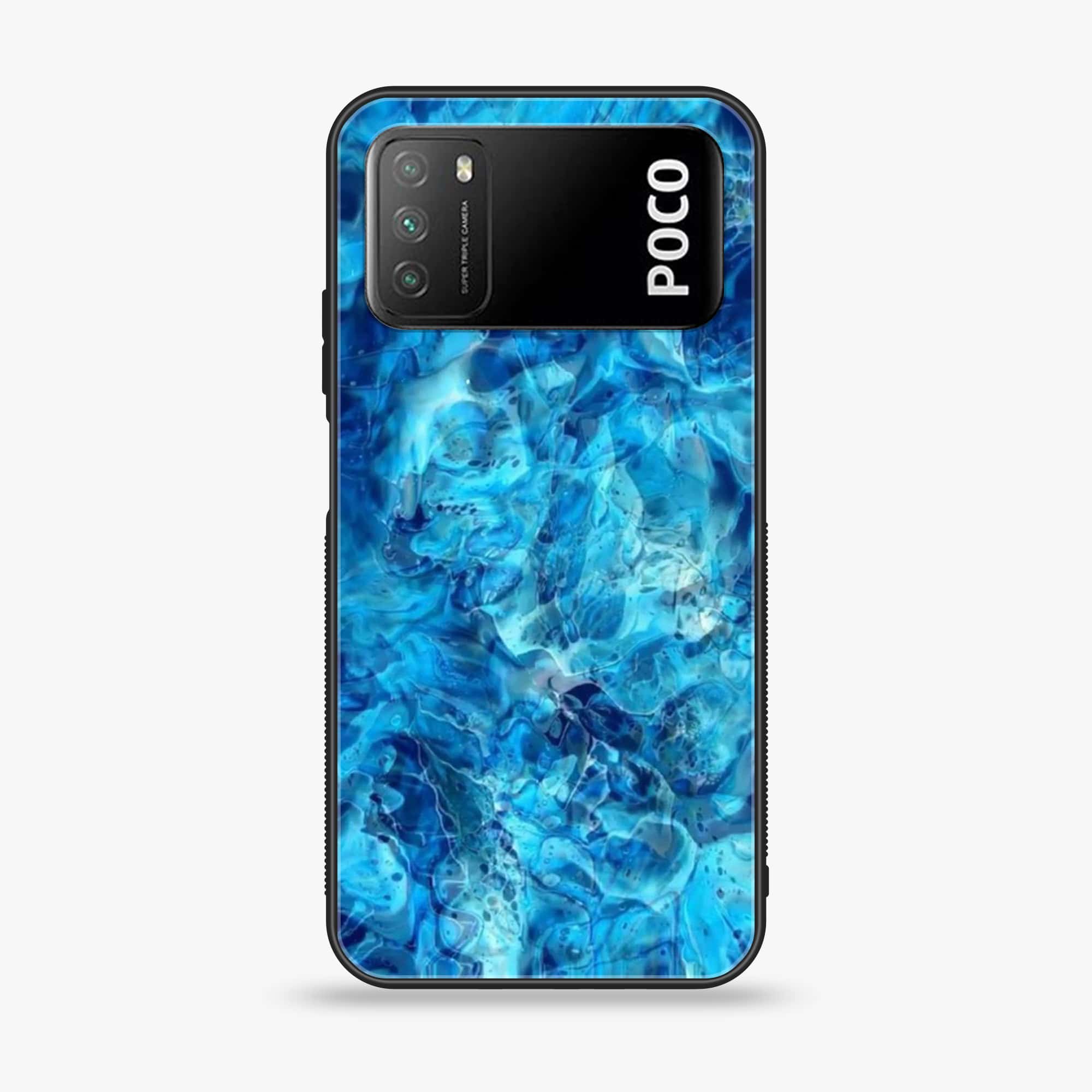 Xiaomi Poco M3 - Blue Marble Series - Premium Printed Glass soft Bumper shock Proof Case
