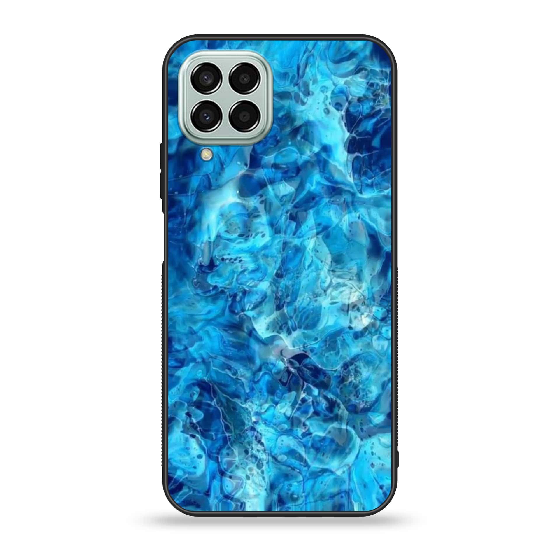Samsung Galaxy M33 - Blue Marble series- Premium Printed Glass soft Bumper shock Proof Case
