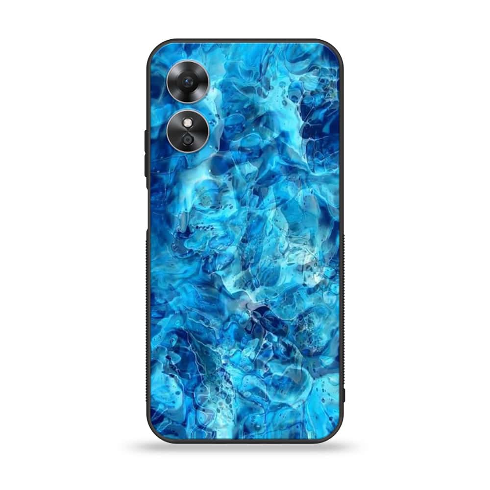 Oppo A17k - Blue Marble Series - Premium Printed Glass soft Bumper shock Proof Case