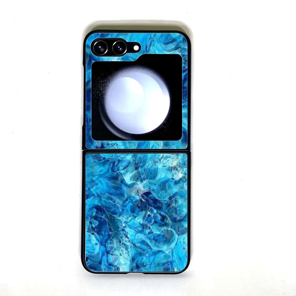 Galaxy Z Flip 5 - Blue Marble Design 6 - Premium Printed Glass soft Bumper shock Proof Case