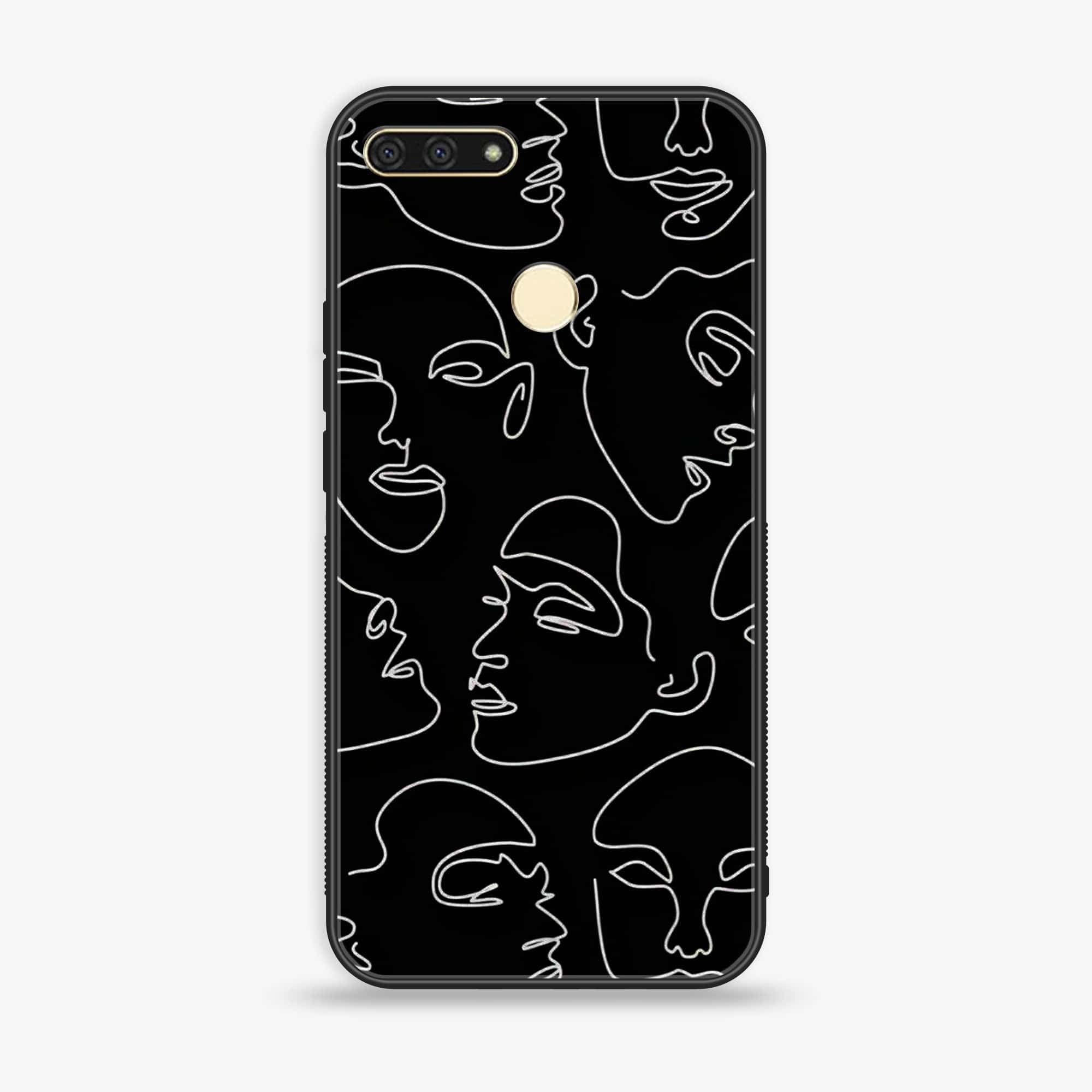 Huawei Y6 2018/Honor Play 7A - Girls Line Art Series  - Premium Printed Glass soft Bumper shock Proof Case