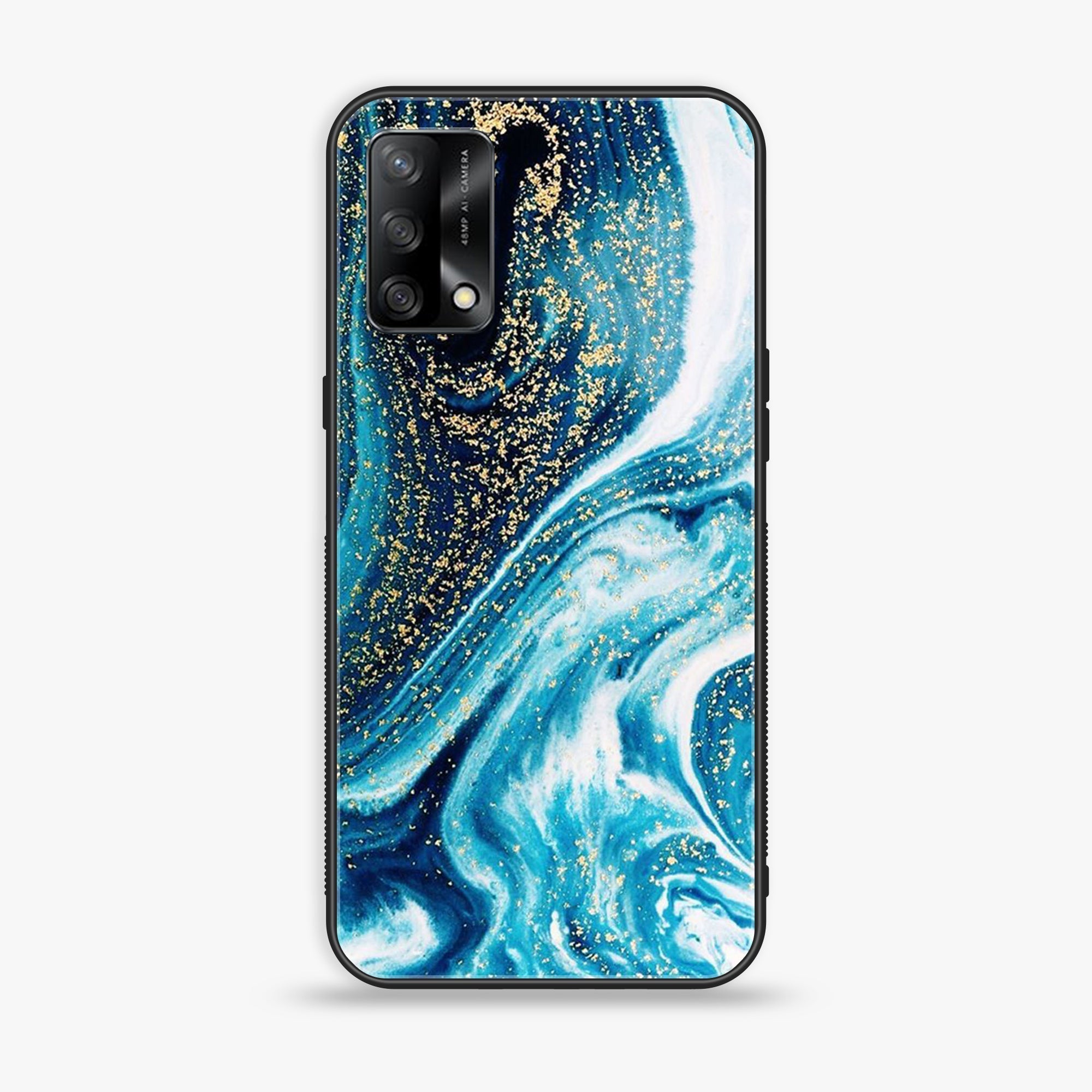 Oppo F19s  - Blue Marble Series - Premium Metal Printed soft Bumper shock Proof Case