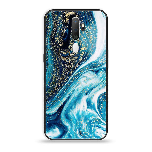 Oppo A5 2020  Blue Marble Series Premium Printed Glass soft Bumper shock Proof Case